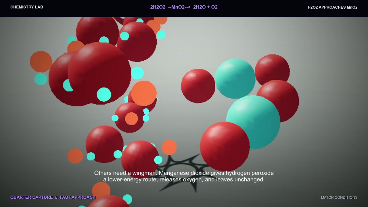 In-engine Chemistry Lab gameplay showing a molecular reaction